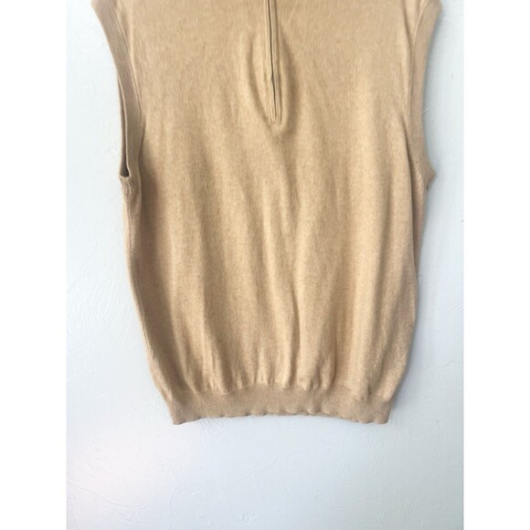 J. Hilburn Sweater Vest Size Medium Tan 1/4 Zip Silk Cashmere Blend Top Golf - Picture 2 of 5